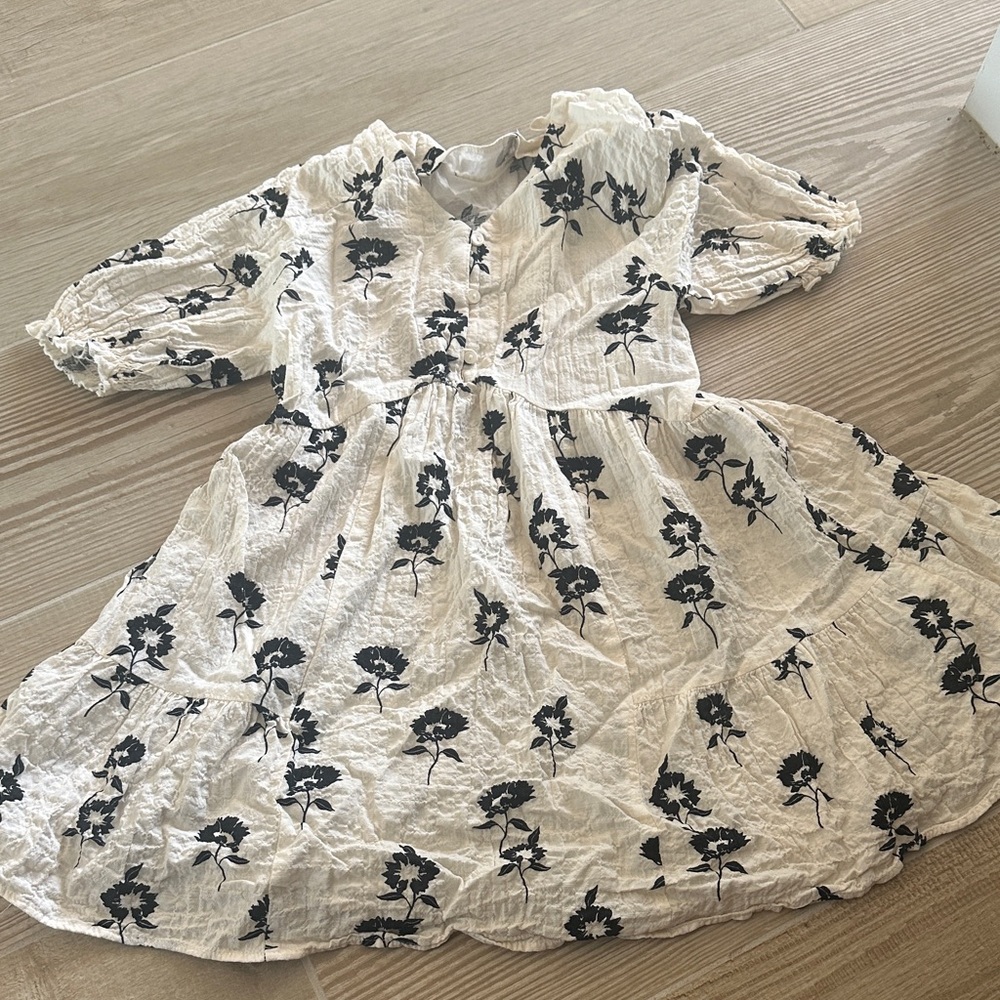 Zara Kids Dress with Black Floral on White